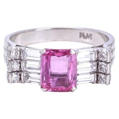 Modern GIA 2.11 Pink Sapphire Diamond Platinum Ring