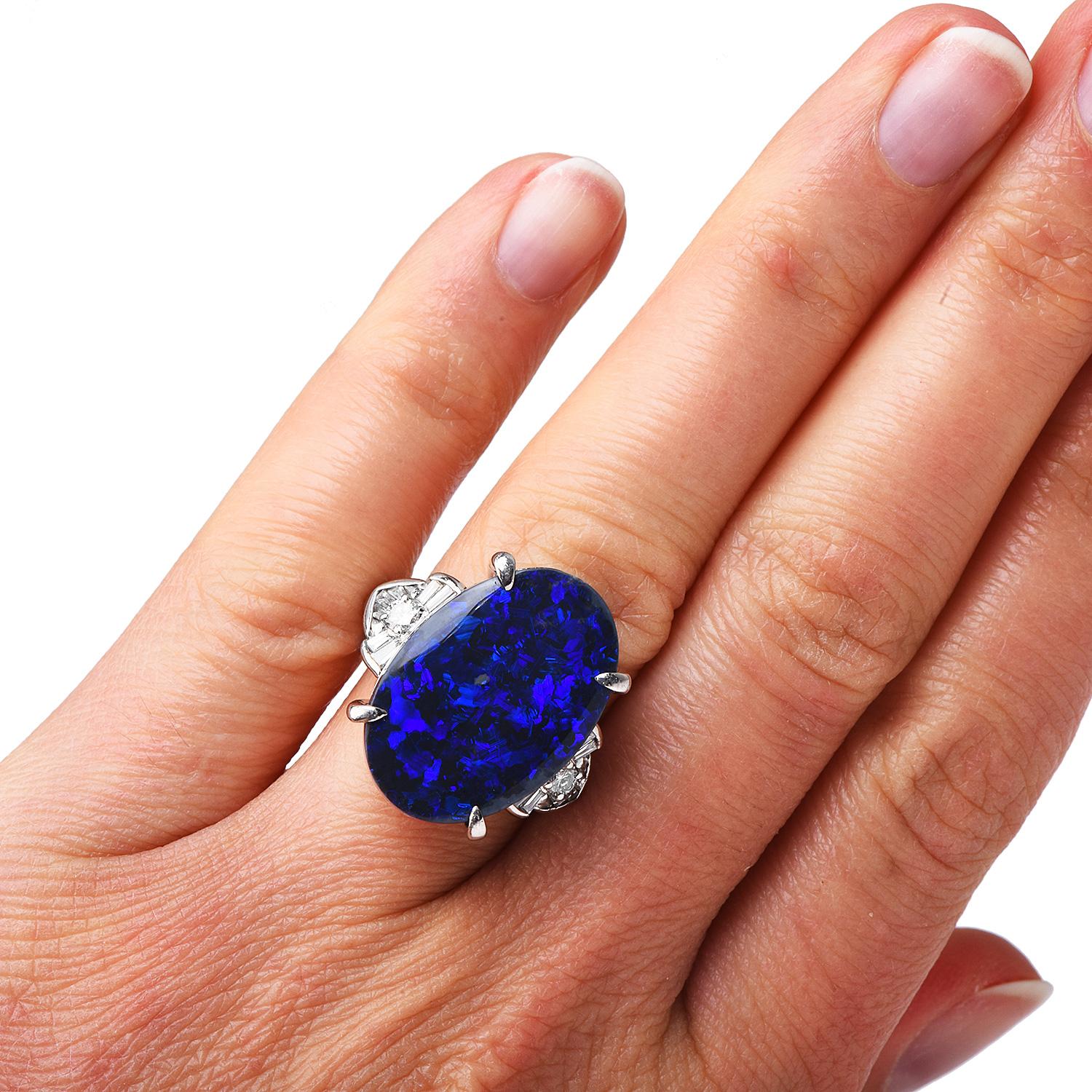 Modern GIA Black Opal Diamond Platinum Halo Cocktail Ring In Excellent Condition For Sale In Miami, FL