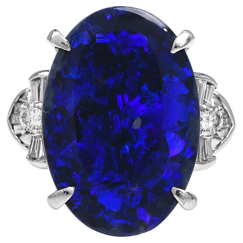 Modern GIA Black Opal Diamond Platinum Halo Cocktail Ring