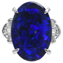 Moderner moderner GIA Schwarzer Opal Diamant Platin Halo Cocktail-Ring