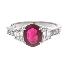 Modern GIA Certified 1.57 Carat Burma Ruby Diamond Platinum Engagement Ring