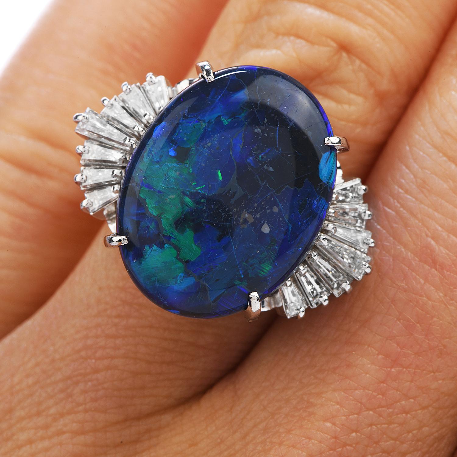 Modern GIA Certified Black Opal Diamond Platinum Cocktail Ring In Excellent Condition In Miami, FL
