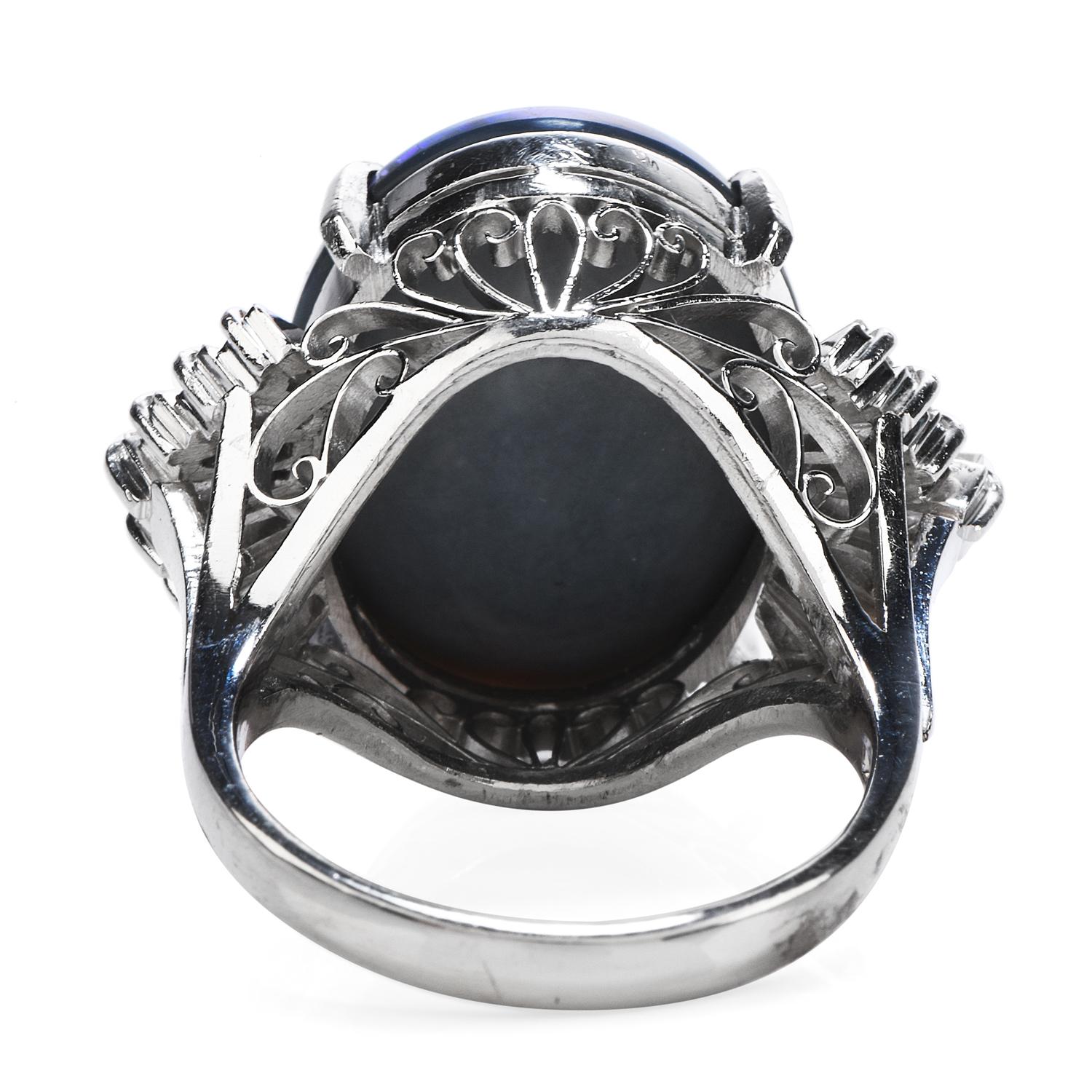 Women's Modern GIA Certified Black Opal Diamond Platinum Cocktail Ring