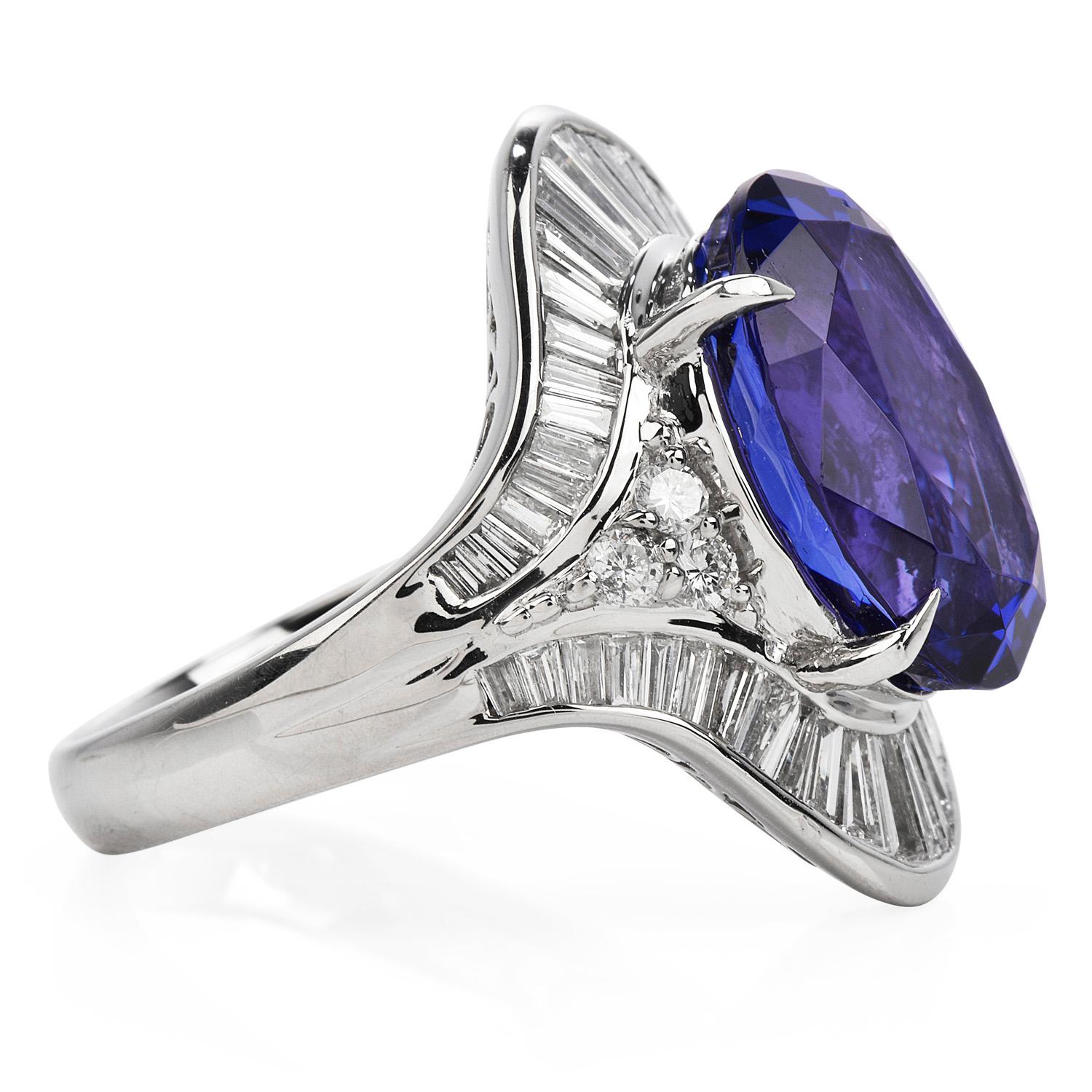 Oval Cut Modern GIA Certified Oval Tanzanite Diamond Platinum Cocktail Ring