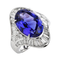 Modern GIA Certified Oval Tanzanite Diamond Platinum Cocktail Ring