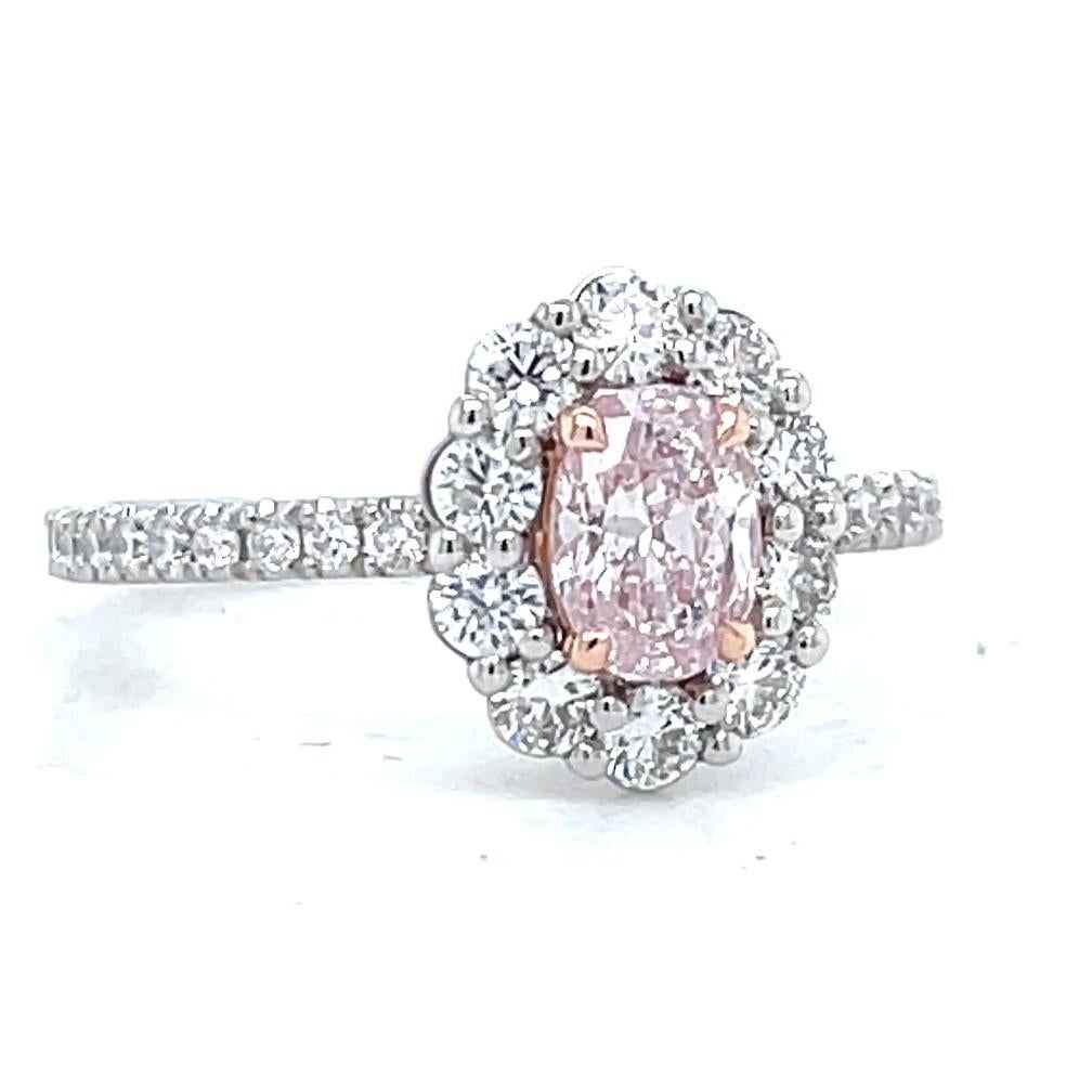 Modern GIA Fancy Oval Cut Pink Diamond Platinum & Gold Engagement Ring In New Condition In Beverly Hills, CA