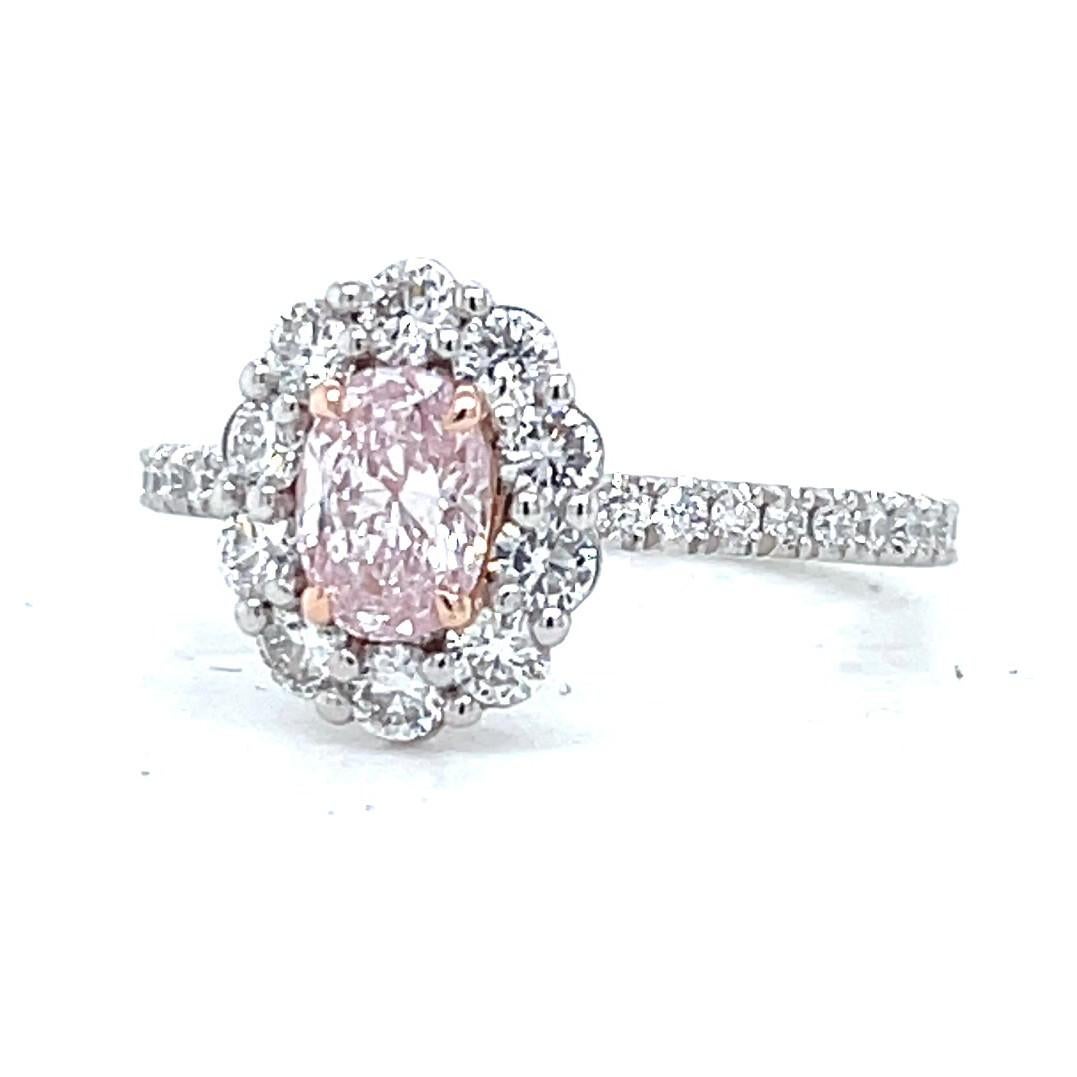 Women's Modern GIA Fancy Oval Cut Pink Diamond Platinum & Gold Engagement Ring