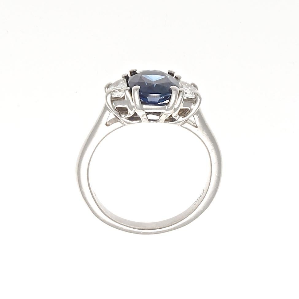 Modern GIA Sapphire Diamond Platinum Engagement Ring In Excellent Condition In Beverly Hills, CA