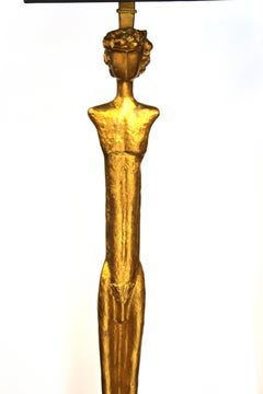Modern Giacometti Style Figural Floor Lamps in Gilt Bronze