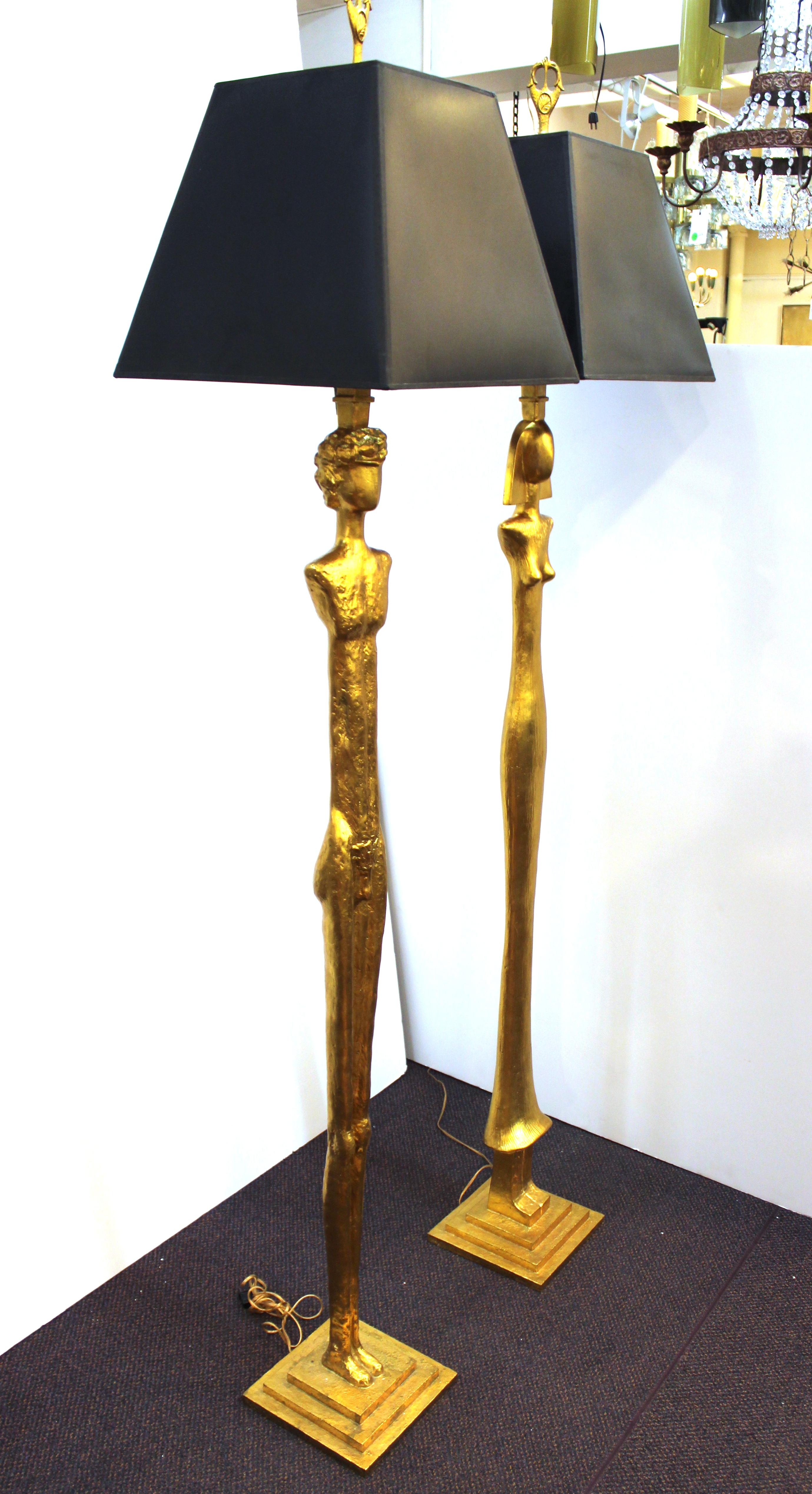 Modern Giacometti Style Figural Floor Lamps in Gilt Bronze In Good Condition In New York, NY
