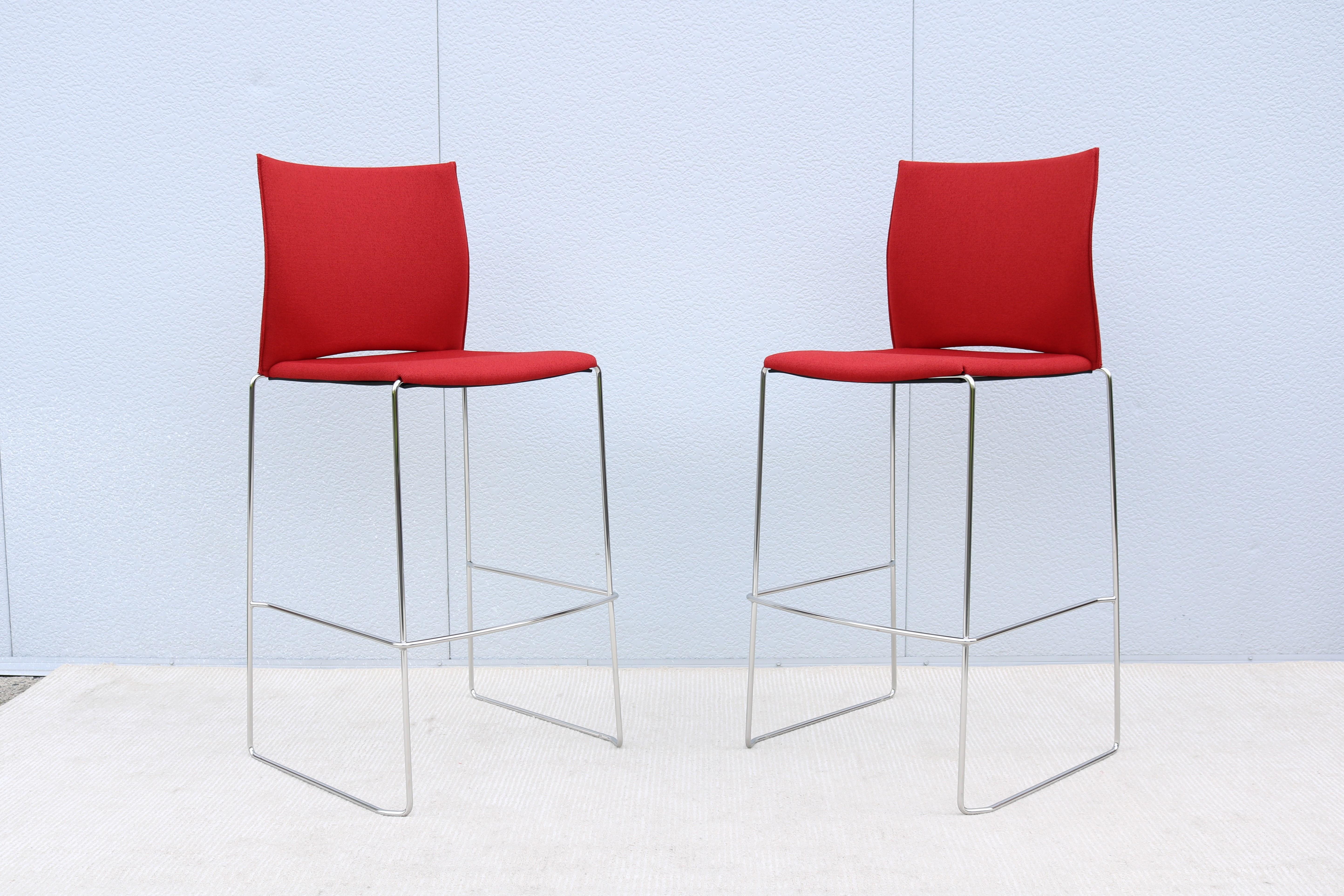 American Modern Giancarlo Bisaglia for Source Tier Red Bar Stools Brand New - a Pair For Sale