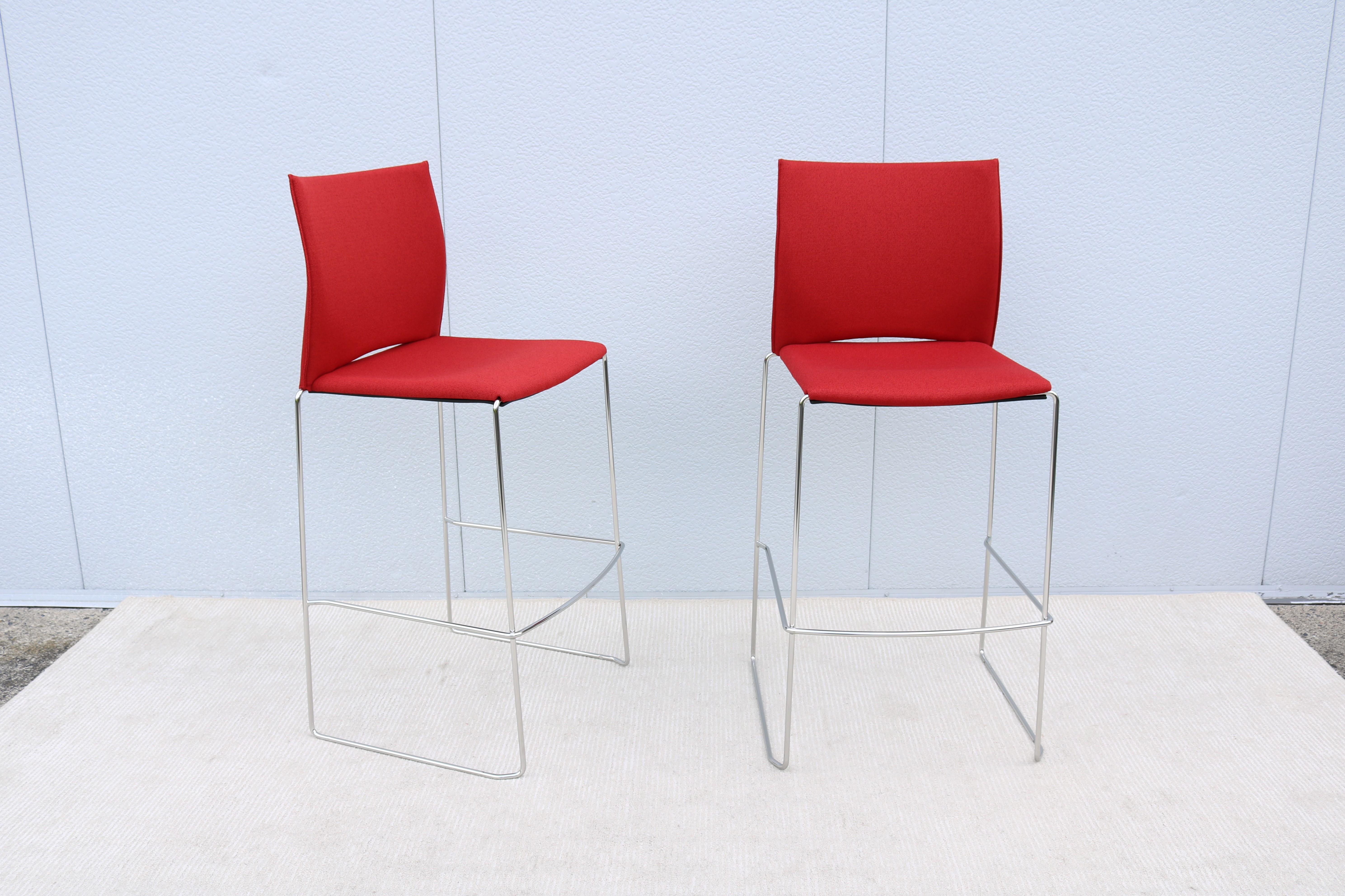 Polished Modern Giancarlo Bisaglia for Source Tier Red Bar Stools Brand New - a Pair For Sale