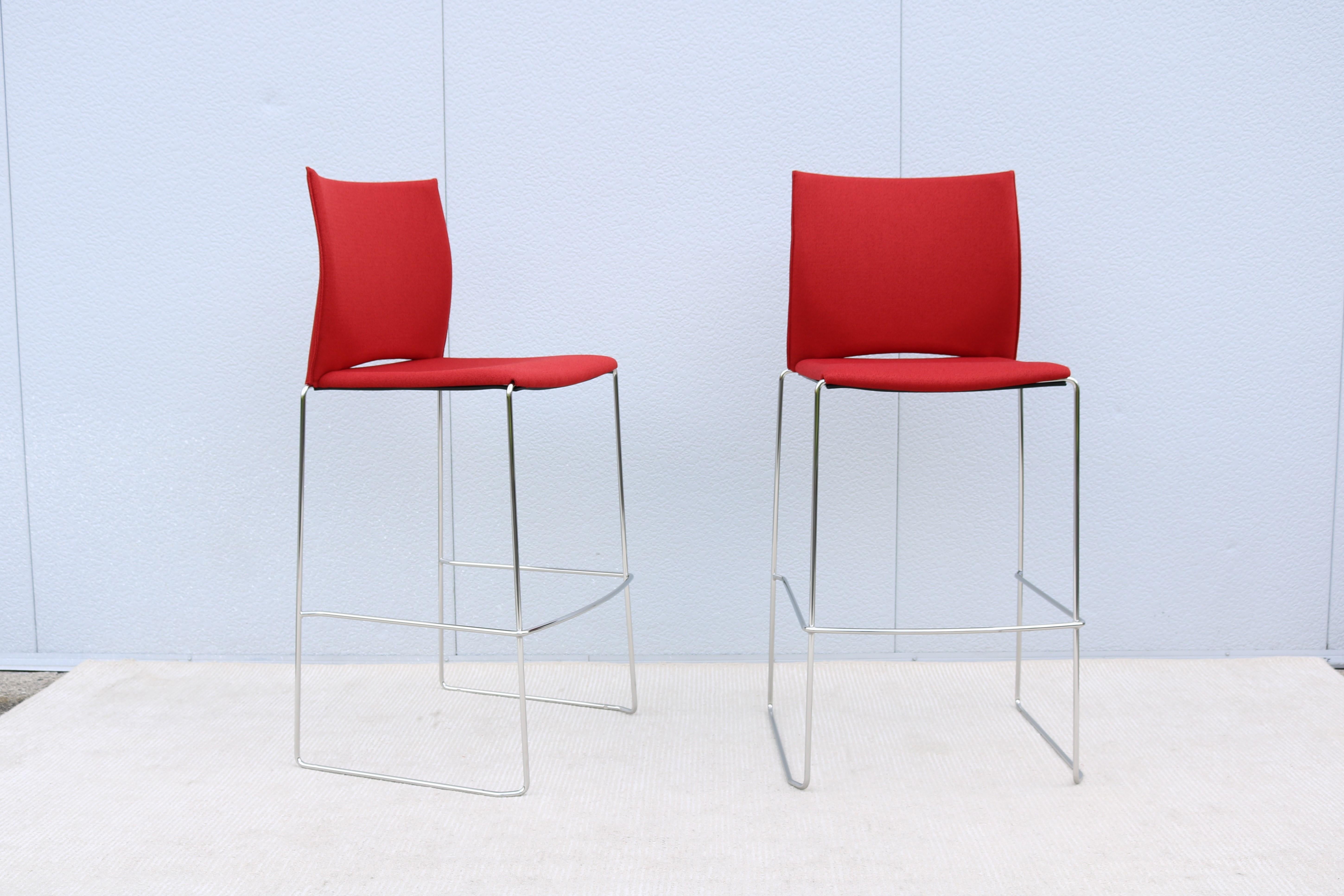 Modern Giancarlo Bisaglia for Source Tier Red Bar Stools Brand New - a Pair In New Condition For Sale In Secaucus, NJ