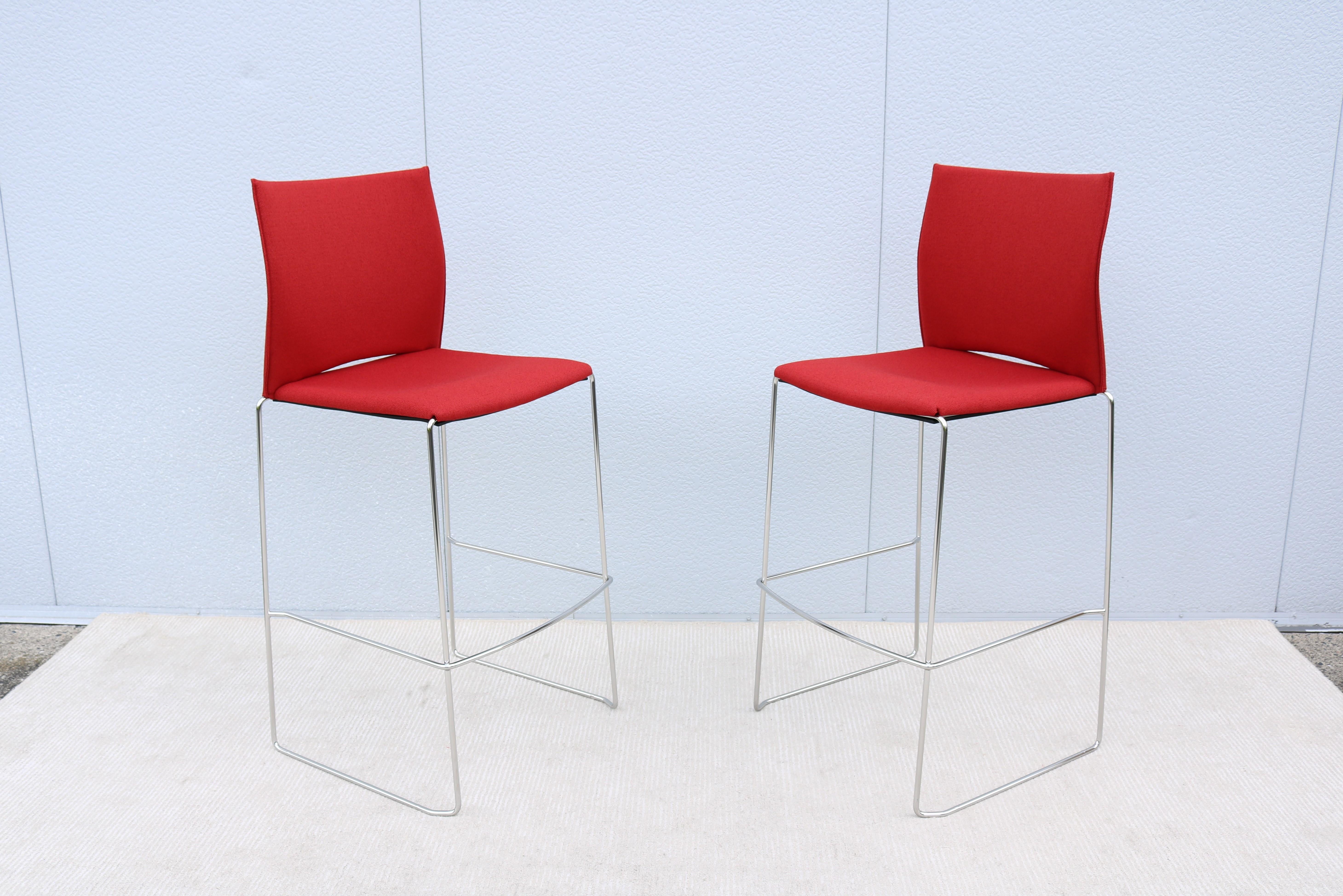 Contemporary Modern Giancarlo Bisaglia for Source Tier Red Bar Stools Brand New - a Pair For Sale