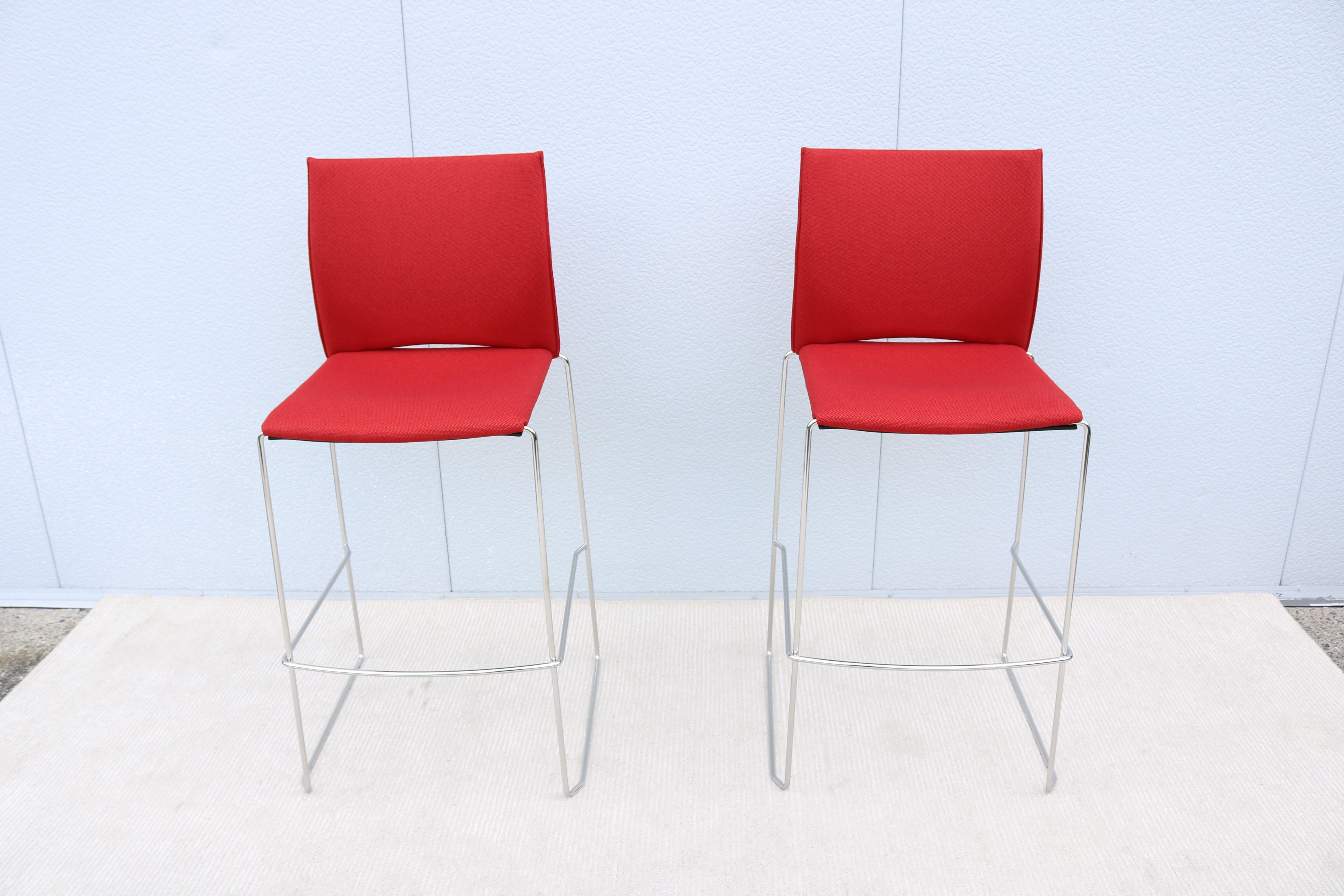 Steel Modern Giancarlo Bisaglia for Source Tier Red Bar Stools Brand New - a Pair For Sale