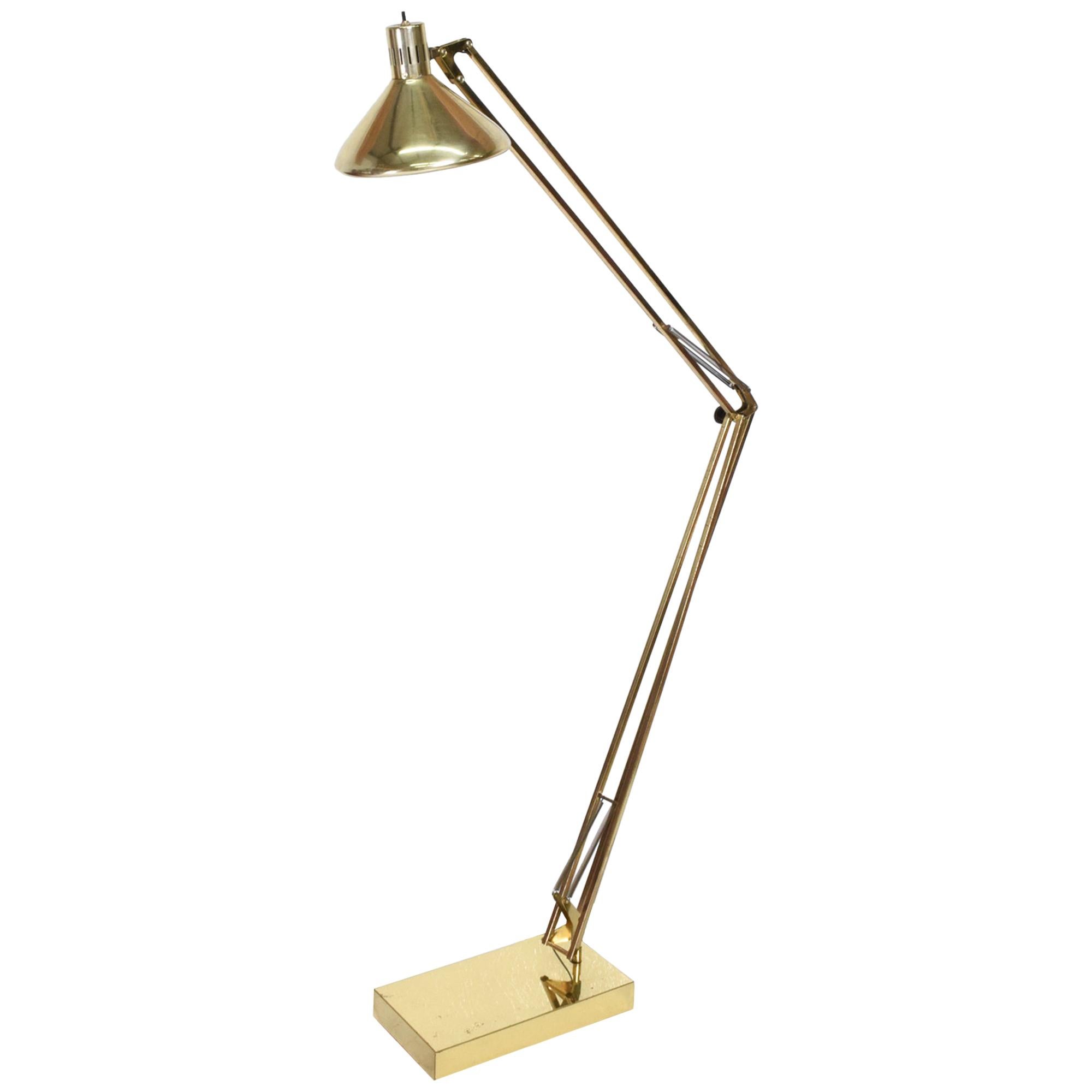 Modern Giant Brass Floor Lamp Luxo Articulating Architect's Drafting Light 1970s