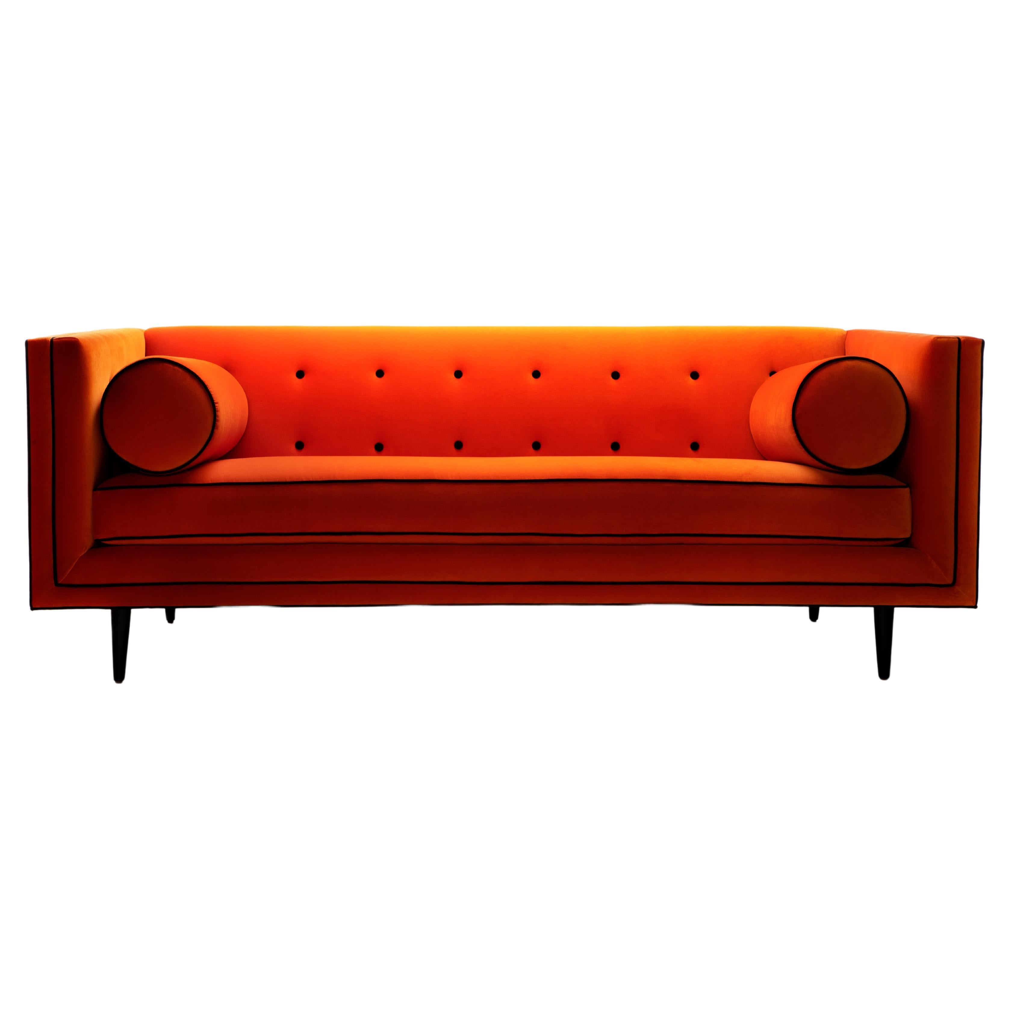 Mid Century Gigi Sofa Hermes Orange Handcrafted by JAMES by Jimmy DeLaurentis