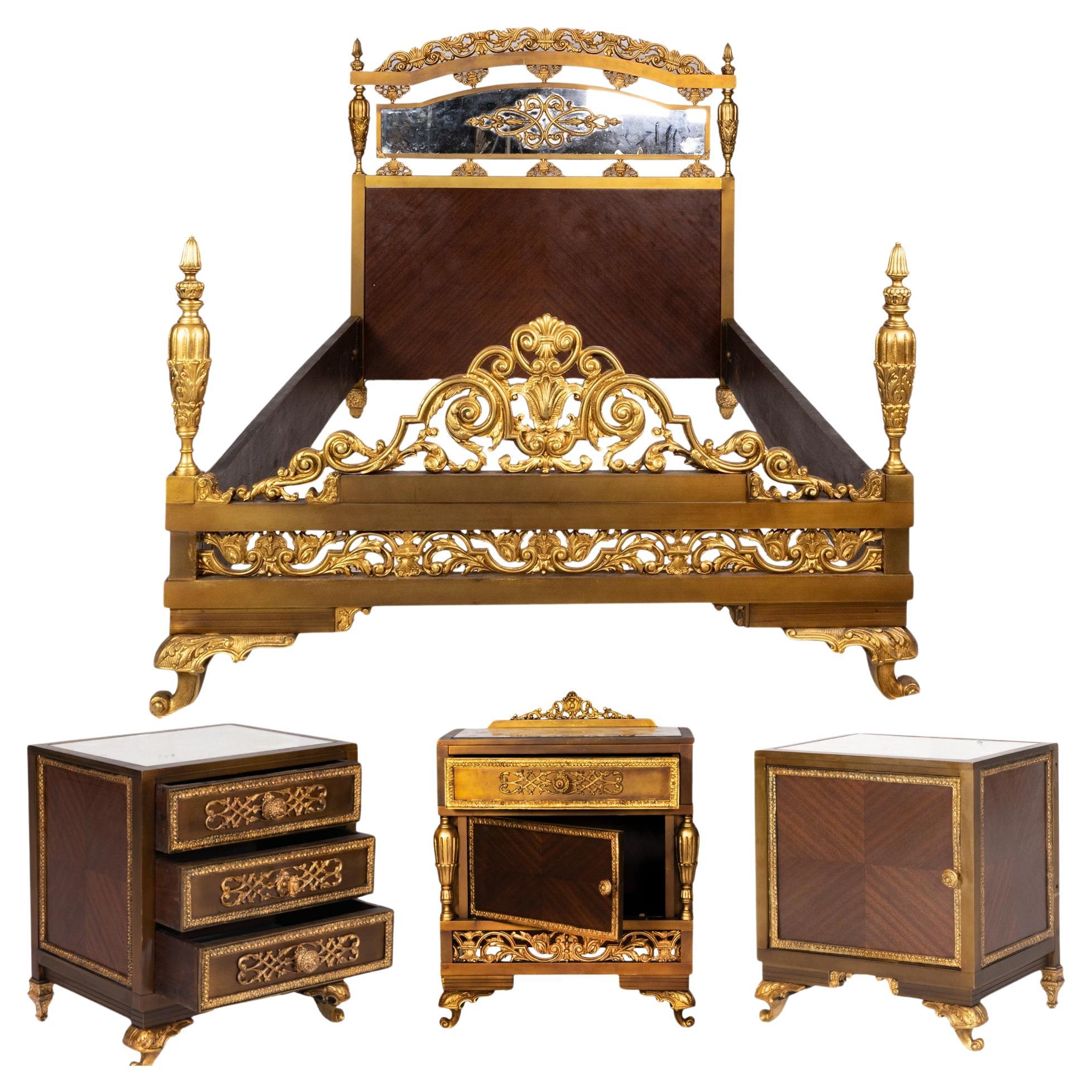 Set Of Modern Gilded Bronze Bedroom Louis XV, 20th Century