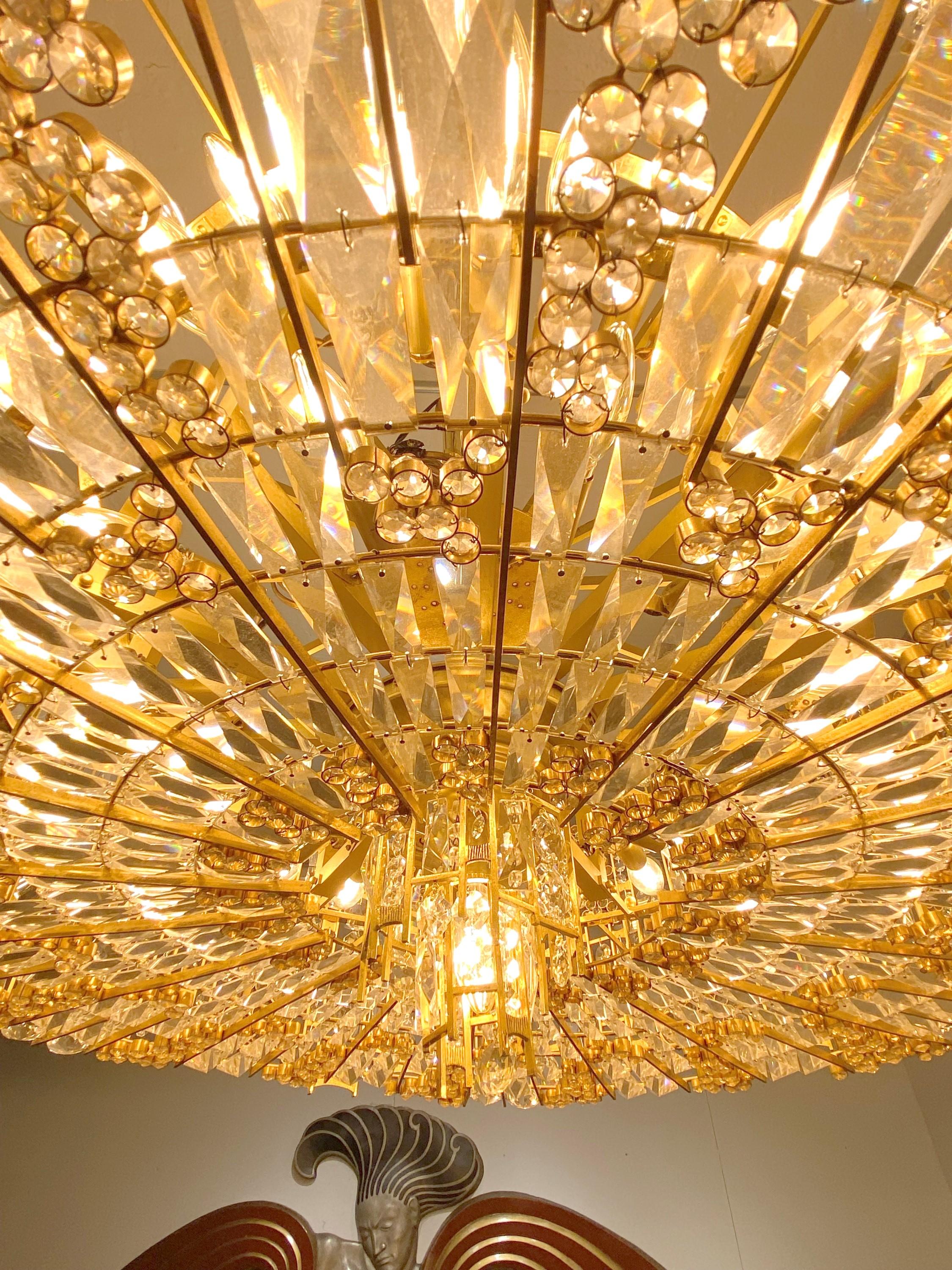 Modern Gilded Hexagon Crystal Gilt Chandelier by Palwa Lighting 5