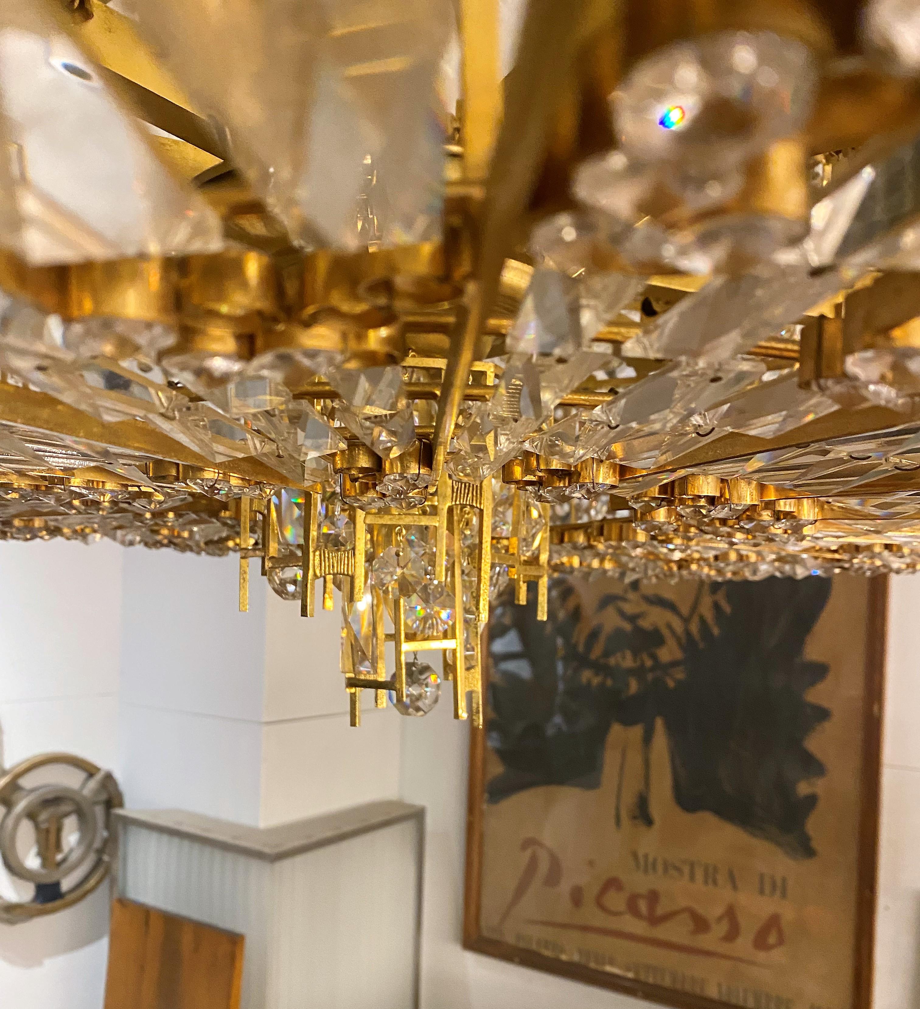 Modern Gilded Hexagon Crystal Gilt Chandelier by Palwa Lighting 8