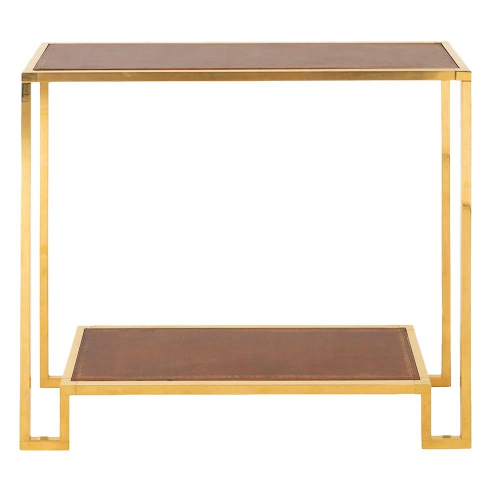 Modern Gilt Brass and Leather Top Console, circa 1970