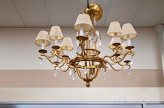 Modern Gilt Bronze & Opaline Style Prism 12 Light Chandelier