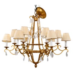 Lampadario moderno in bronzo dorato e stile opalino Prisma a 12 luci