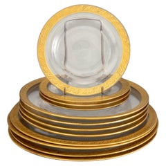 Set of Twelve Modern Gilt Encrusted Glass Plates, Late 20th Century