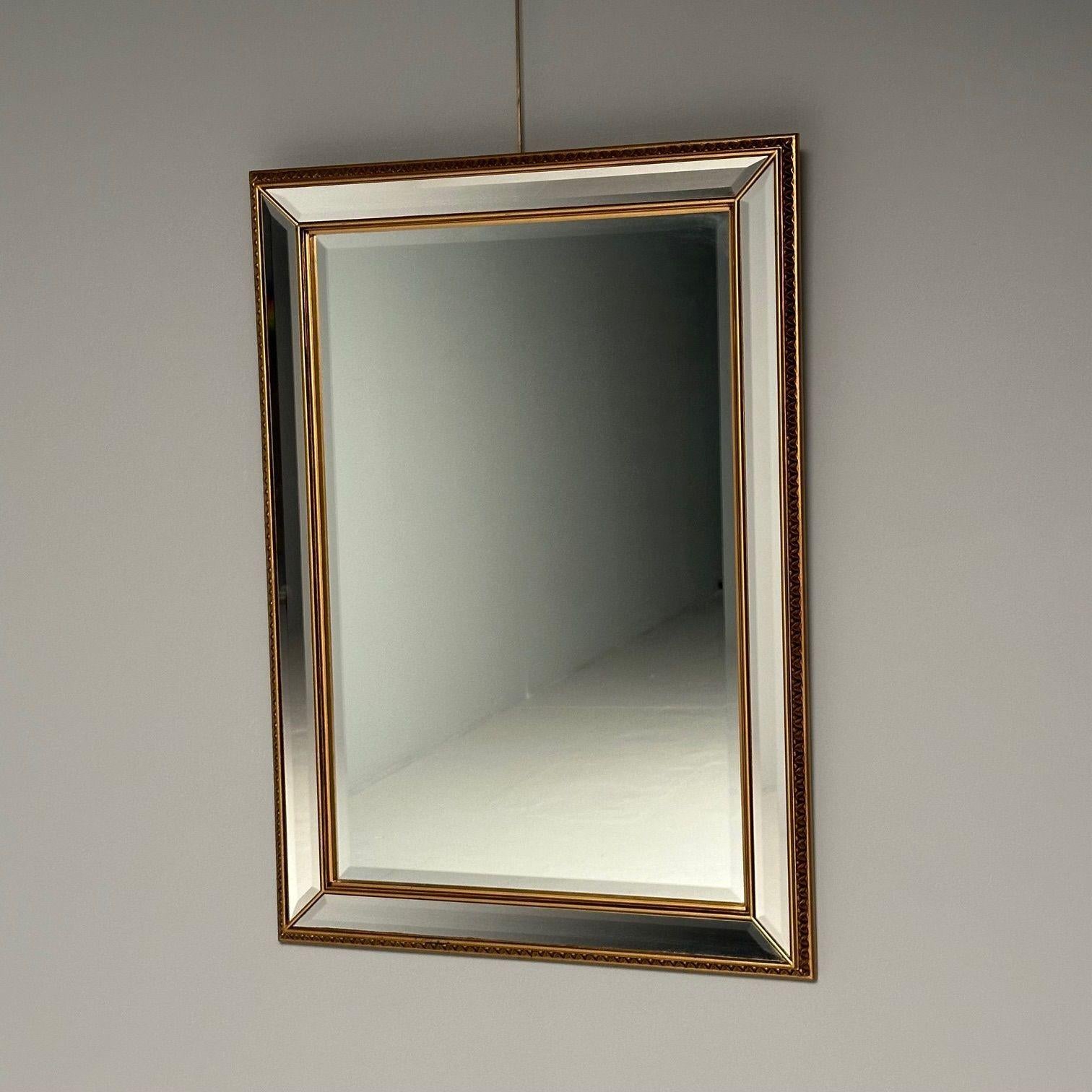 Late 20th Century Modern Gilt Gold Beveled Wall, Console or Mantel Mirror For Sale
