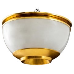 Retro Modern Gilt Metal and Frosted Glass Ceiling Light