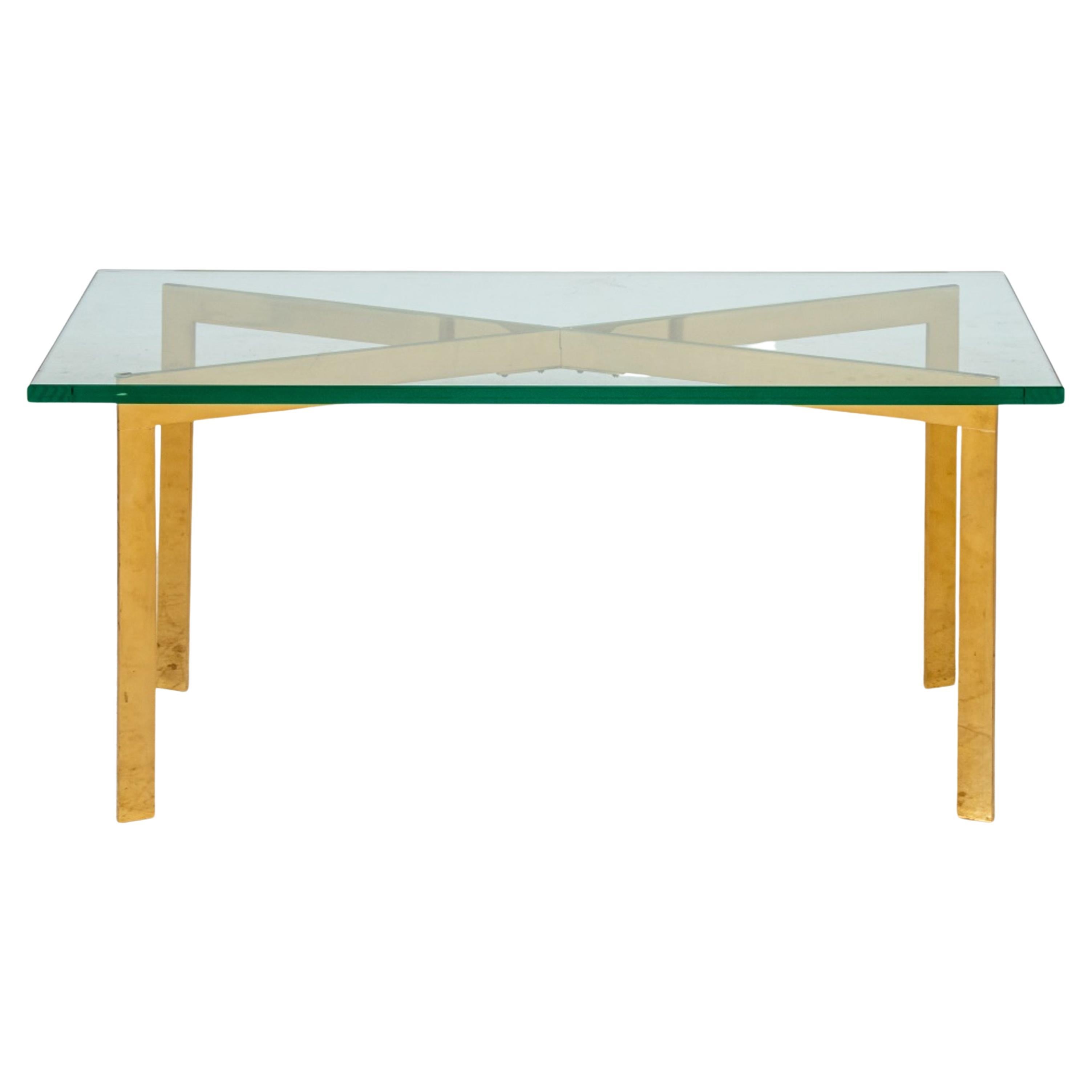 Modern Gilt Metal And Glass X-Shape Coffee Table