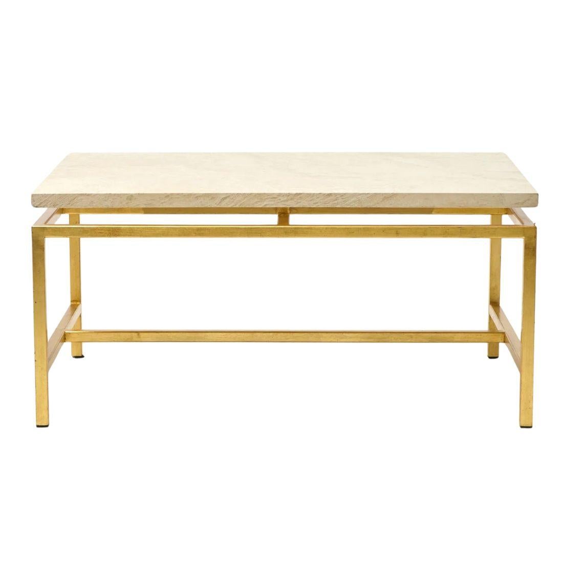 Américain The Moderns Gilt Metal and Stone Coffee Table (Table basse moderne en métal doré et pierre) en vente