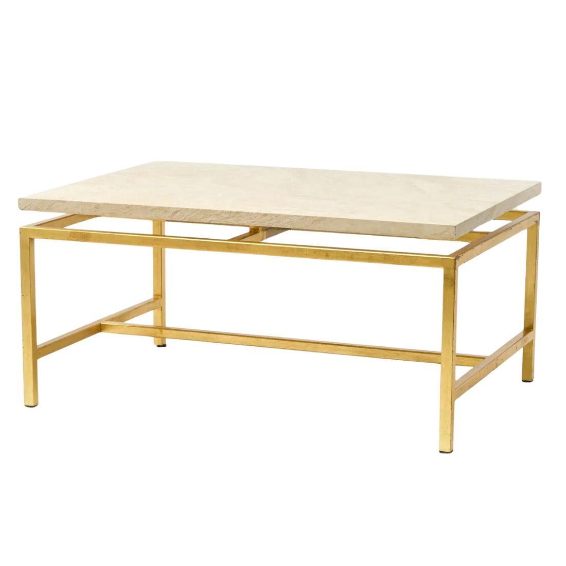 Doré The Moderns Gilt Metal and Stone Coffee Table (Table basse moderne en métal doré et pierre) en vente
