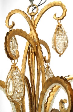 French Art Deco Octopus Gilt Metal and Glass Chandelier (Manner of Bagues)