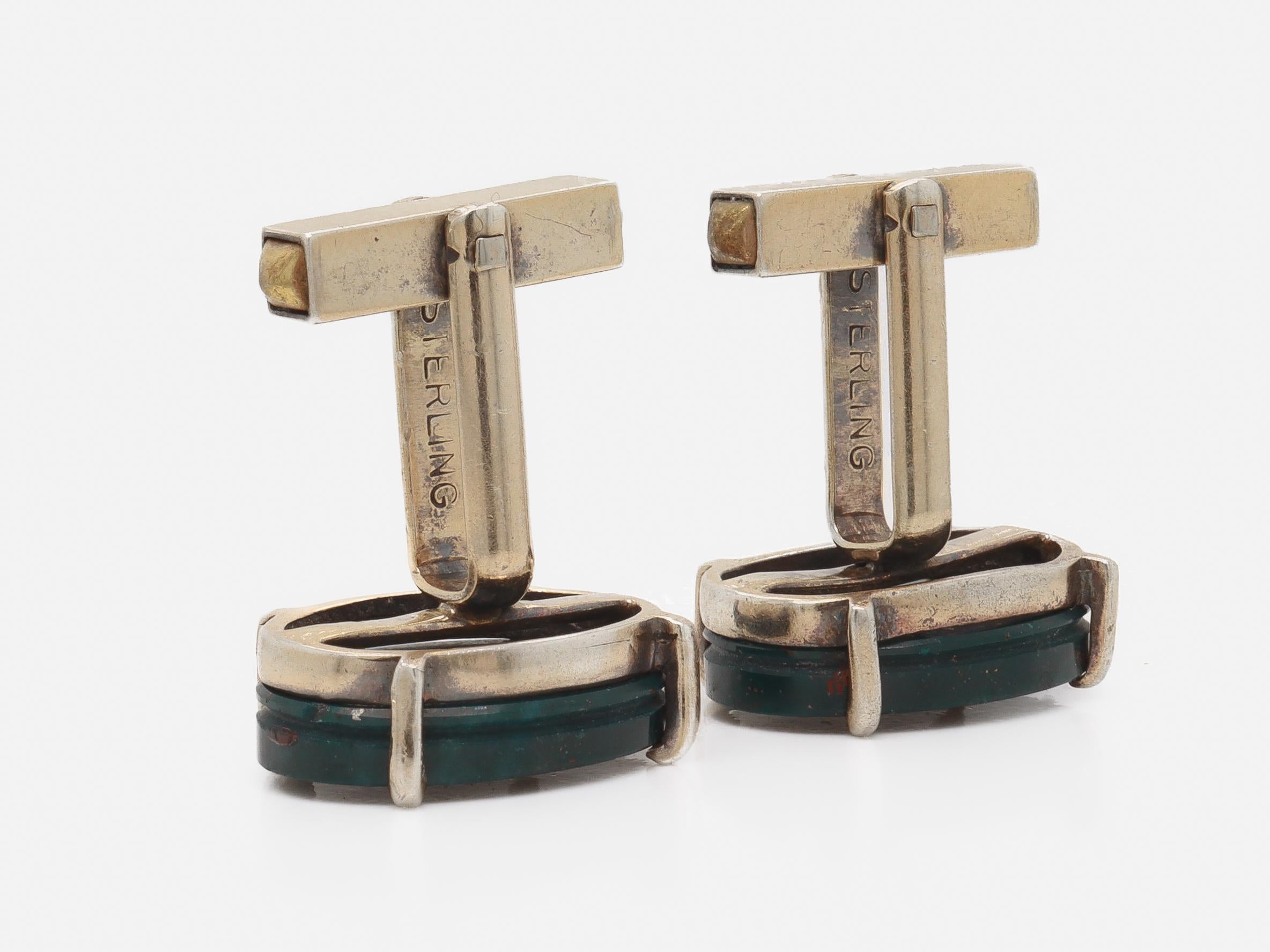 Modern Gilt Sterling Silver & Bloodstone Cabochon Cufflinks im Angebot 5