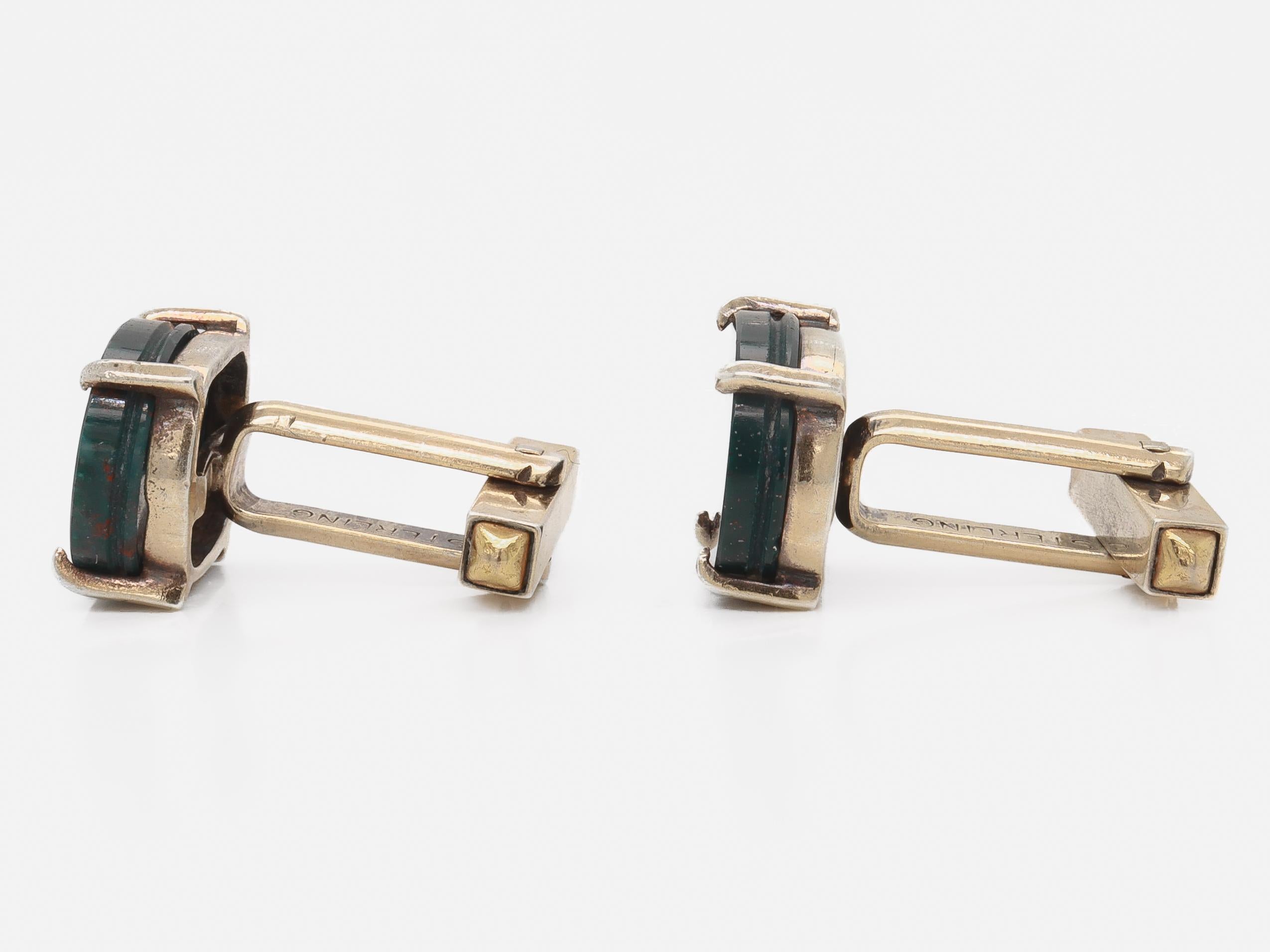 Modern Gilt Sterling Silver & Bloodstone Cabochon Cufflinks im Angebot 1