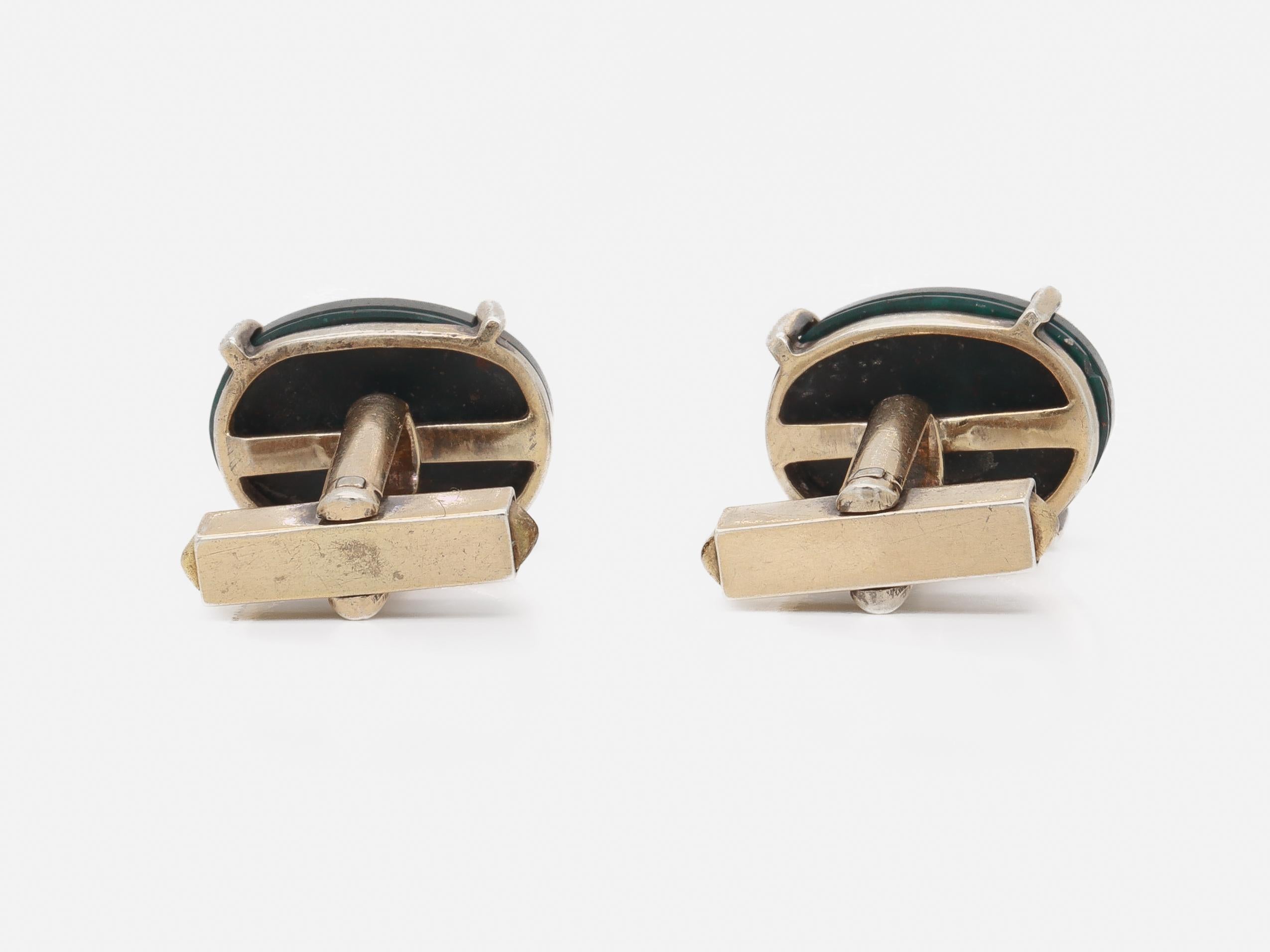 Modern Gilt Sterling Silver & Bloodstone Cabochon Cufflinks im Angebot 2