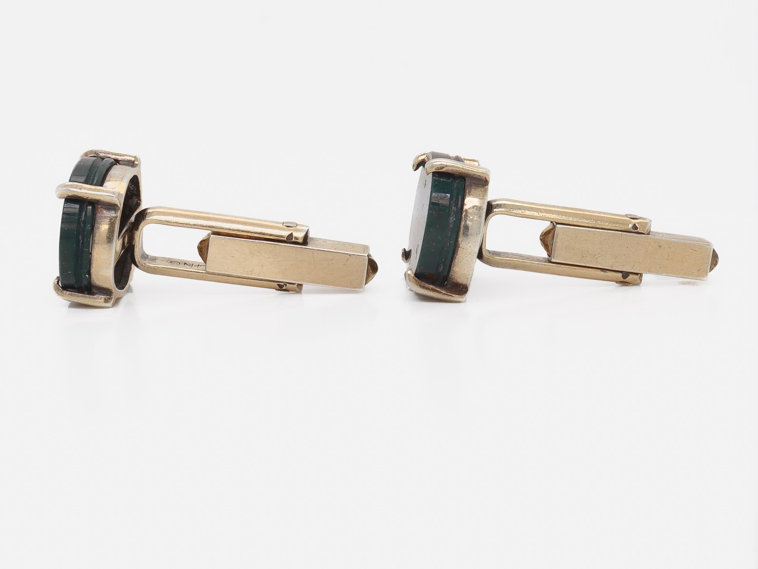 Modern Gilt Sterling Silver & Bloodstone Cabochon Cufflinks im Angebot 4