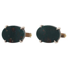 Vintage Modern Gilt Sterling Silver & Bloodstone Cabochon Cufflinks