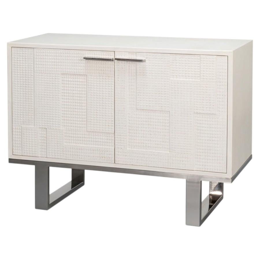 Modern Glam White Leather Credenza on Sled Base