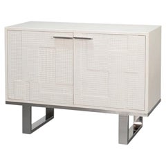 Modern Glam White Leather Credenza on Sled Base