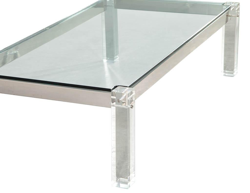 Stainless Steel Modern Glass and Acrylic Cocktail Table For Sale