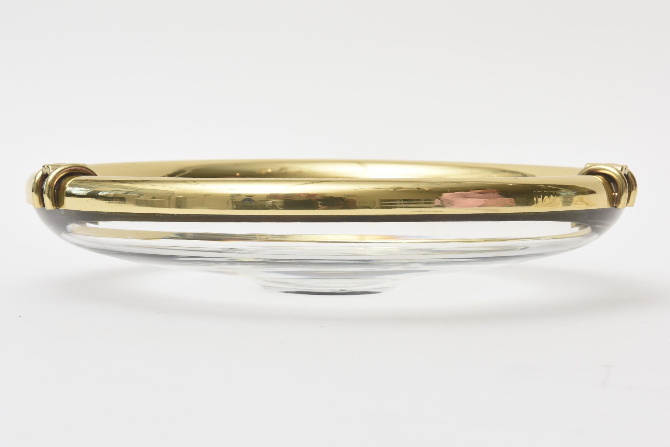 Modern Glass and Brass Lipped Sculptural Bowl In Good Condition In North Miami, FL
