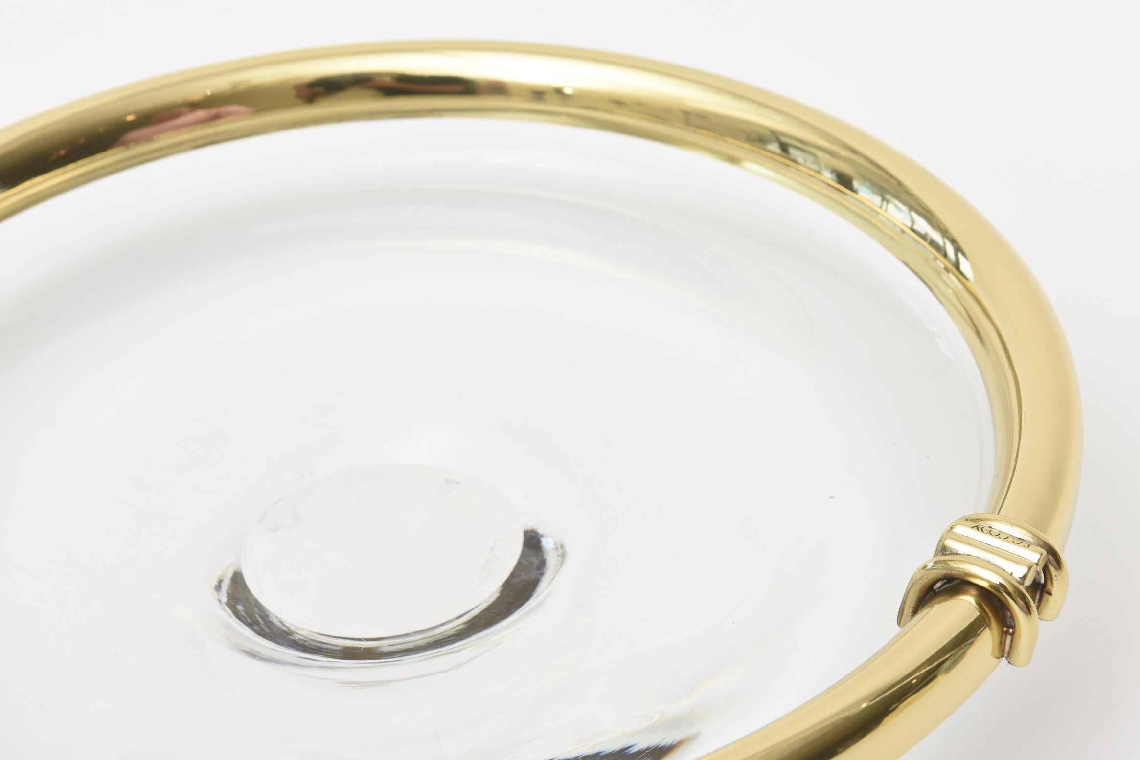 Modern Glass and Brass Lipped Sculptural Bowl 1