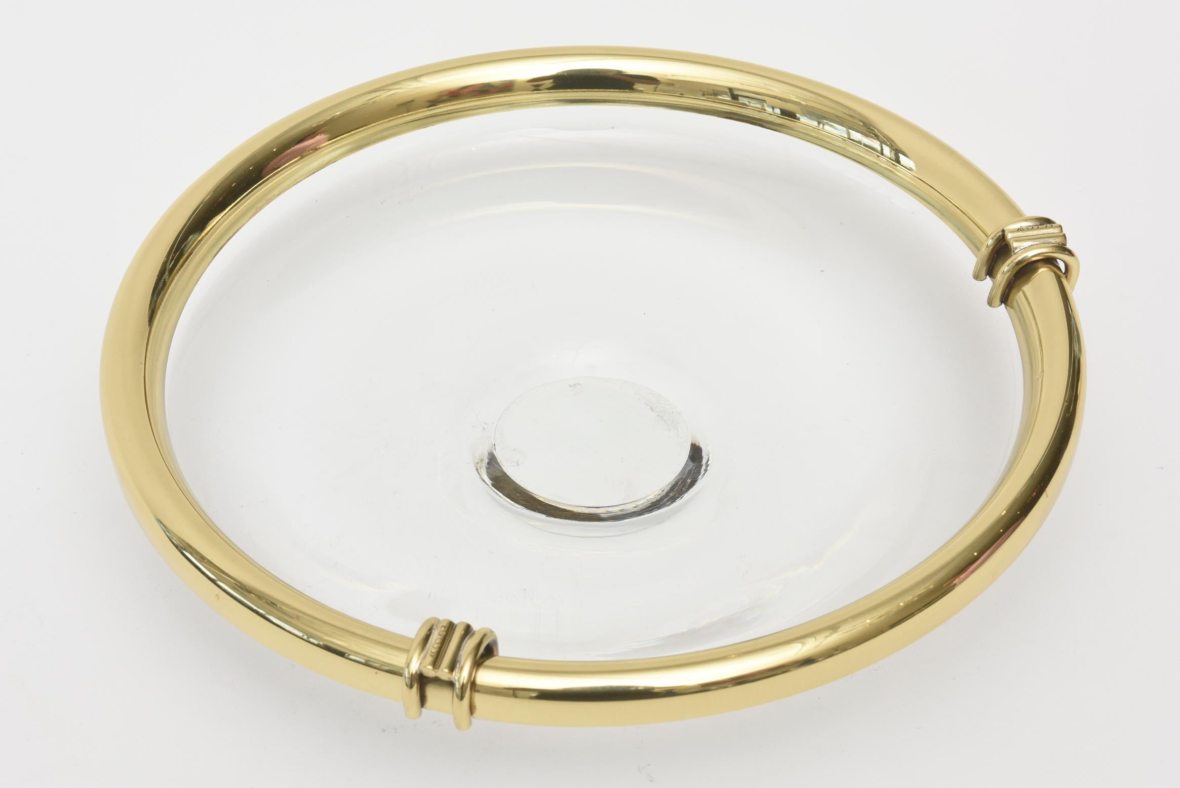 Modern Glass and Brass Lipped Sculptural Bowl 4