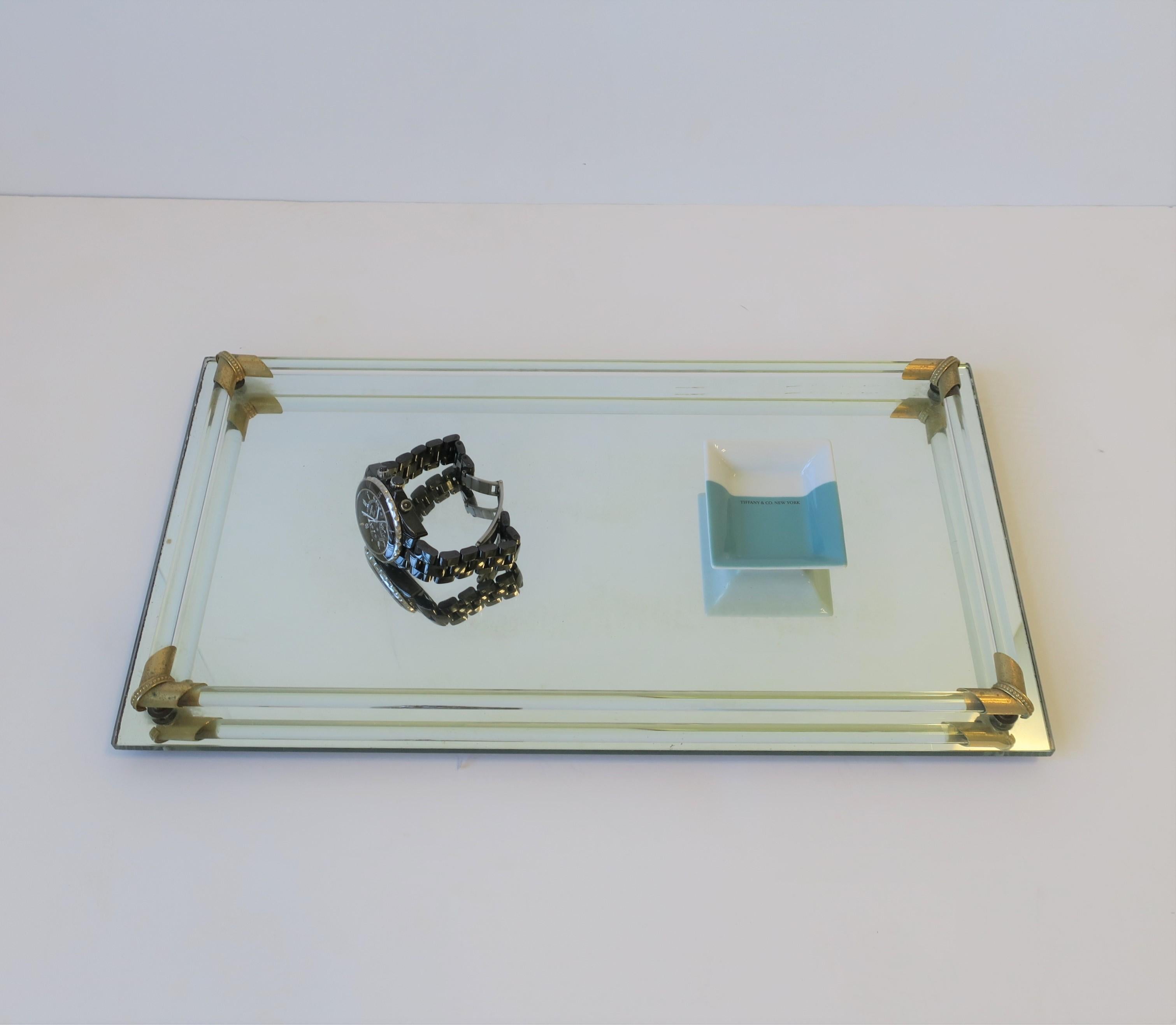 Modern Mirror Glass and Brass Vanity Tray 3