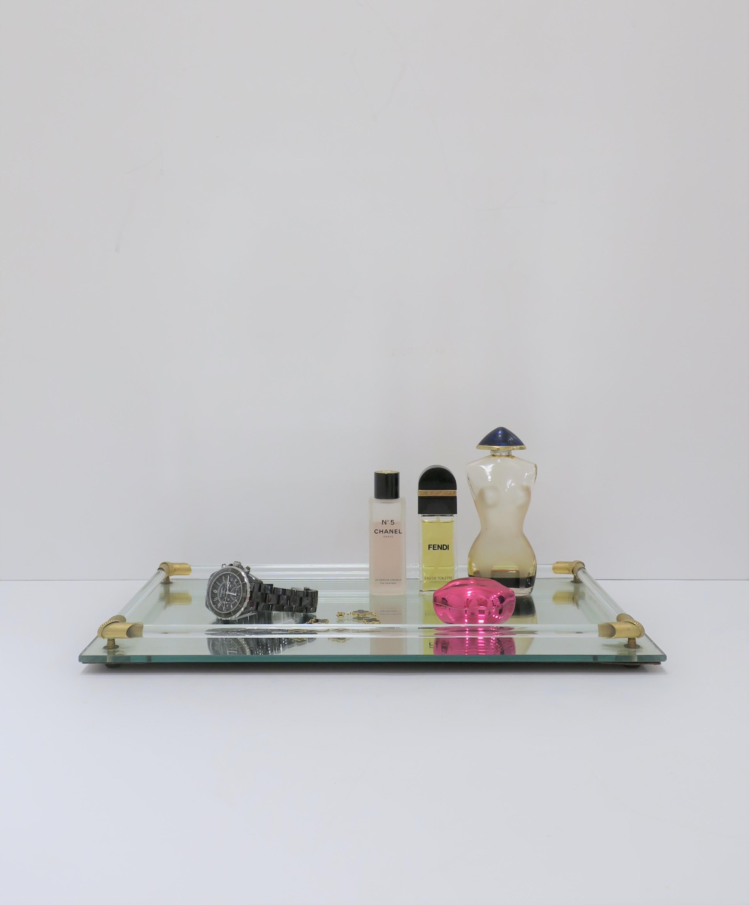 Modern Mirror Glass and Brass Vanity Tray 4