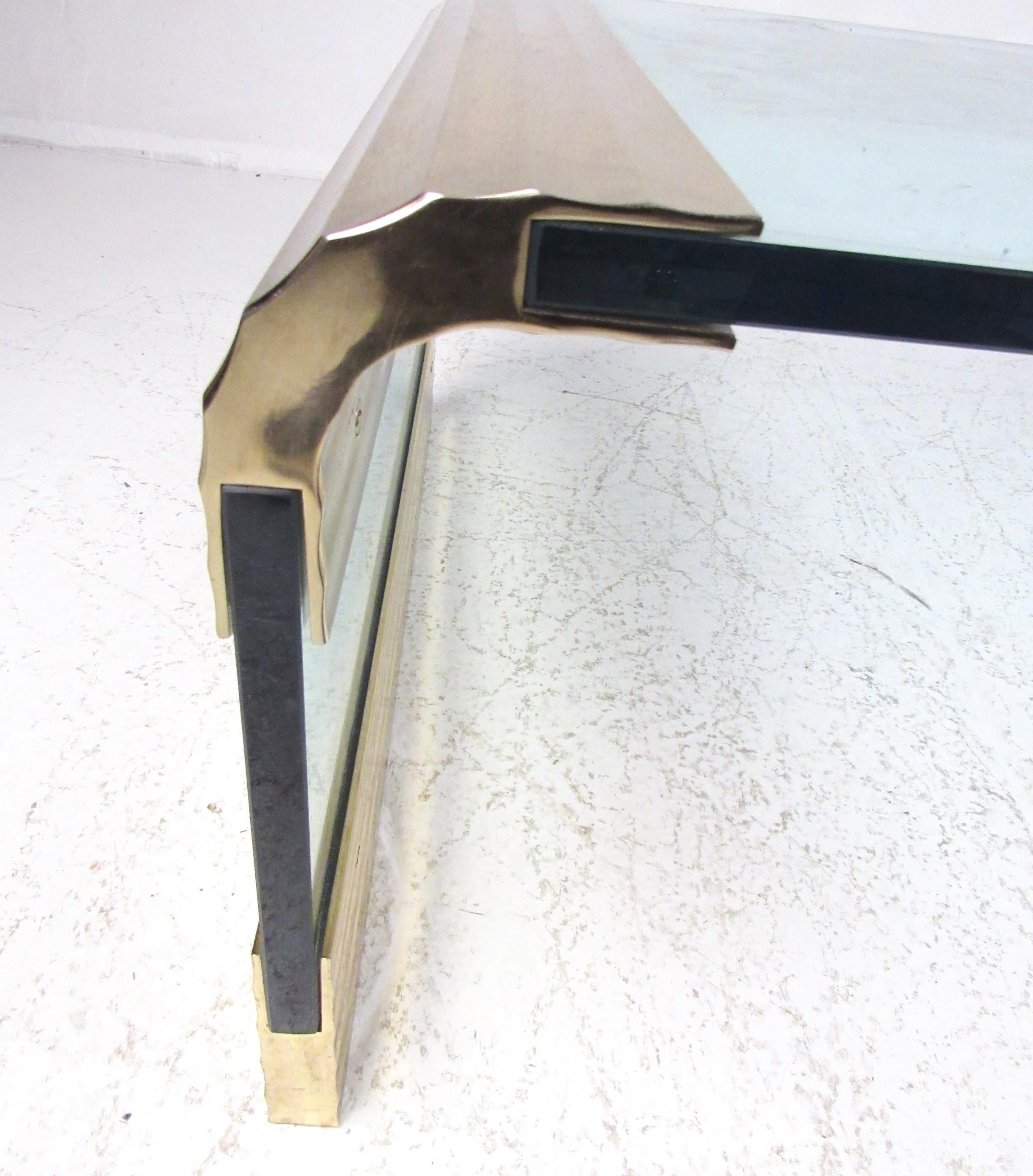 Modern Glass and Brass Waterfall Coffee Table 3