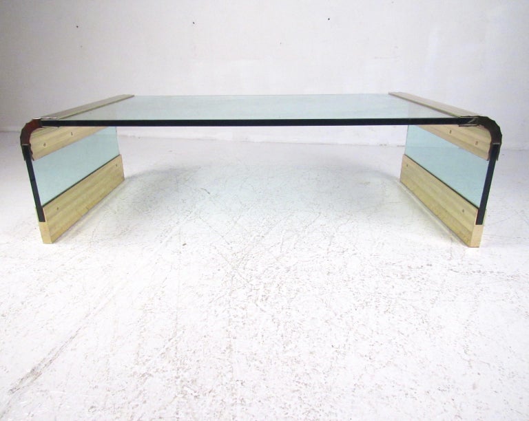 Modern Glass And Brass Waterfall Coffee Table For Sale At