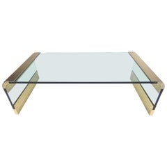 Modern Glass and Brass Waterfall Coffee Table